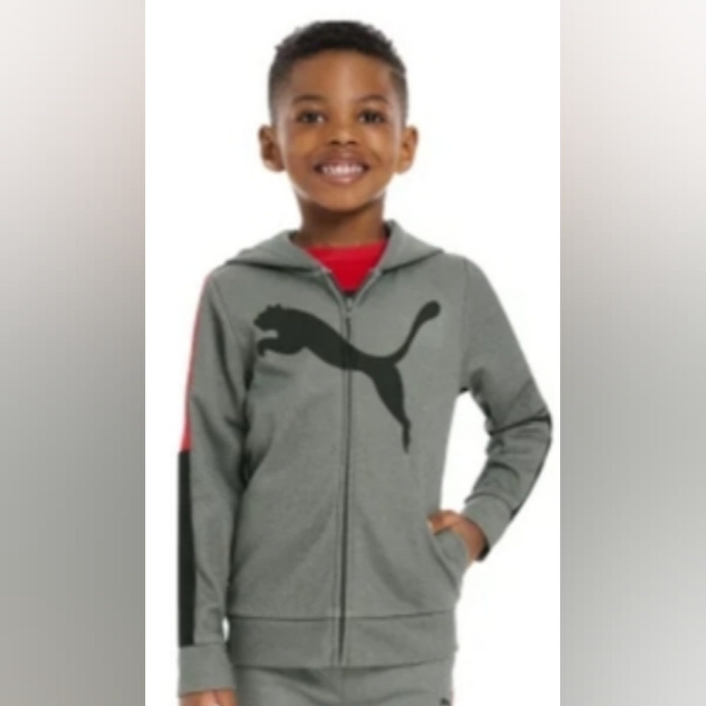 New!!! Puma Boys kids toddler Tech Fleece Hoodie Jacket Cat Logo Gray Size 6 NWT